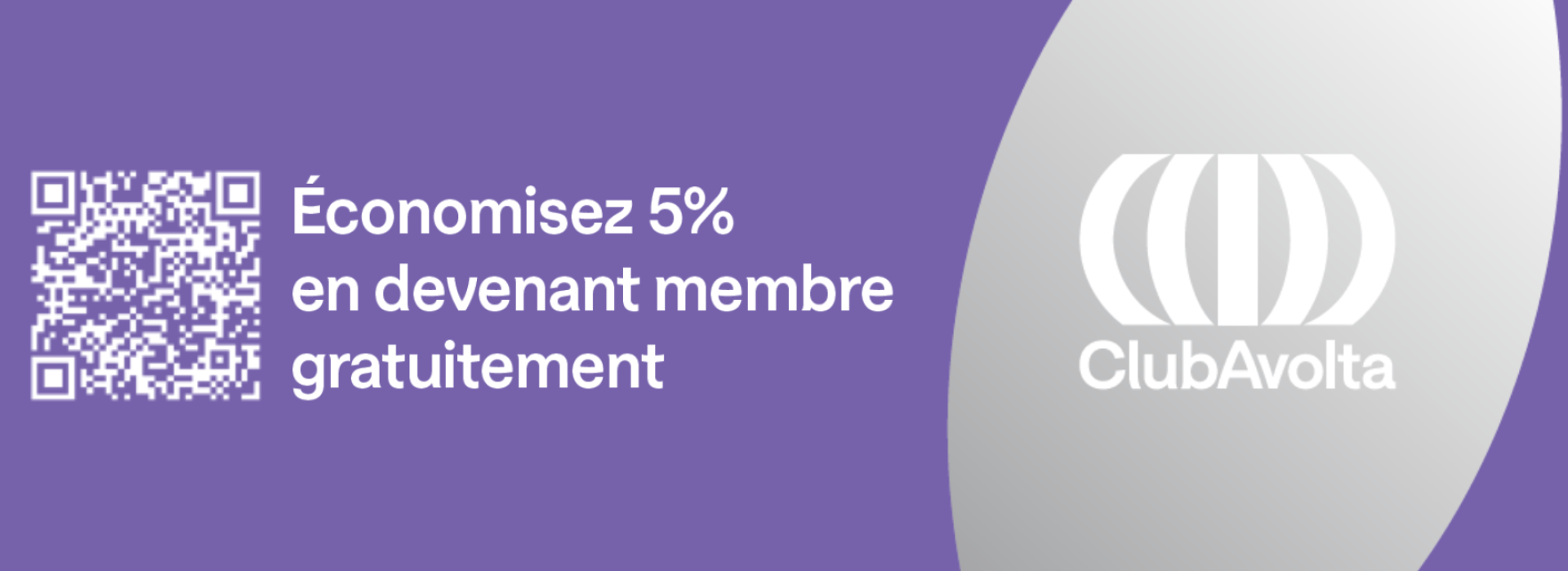 Bannière promotionnelle Club Avolta offrant 5 % de réduction immédiate aux membres inscrits gratuitement. Le visuel affiche le logo officiel Club Avolta, un QR code pour l'adhésion rapide et l'appel à l'action : Rejoignez-nous dès aujourd'hui !